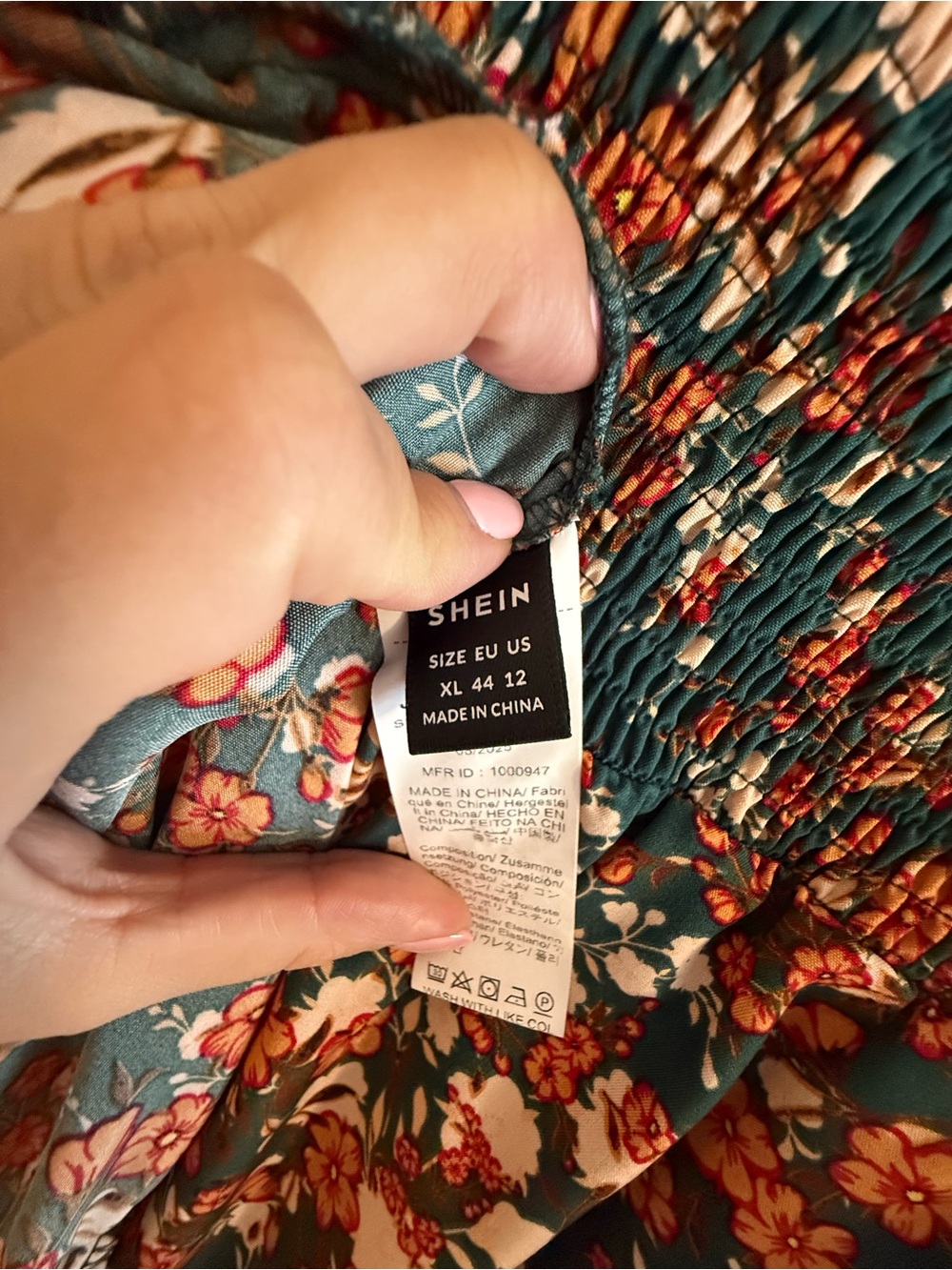 Floral Smocked Maternity Maxi Dress in Teal and Rust - Picture 3 of 4